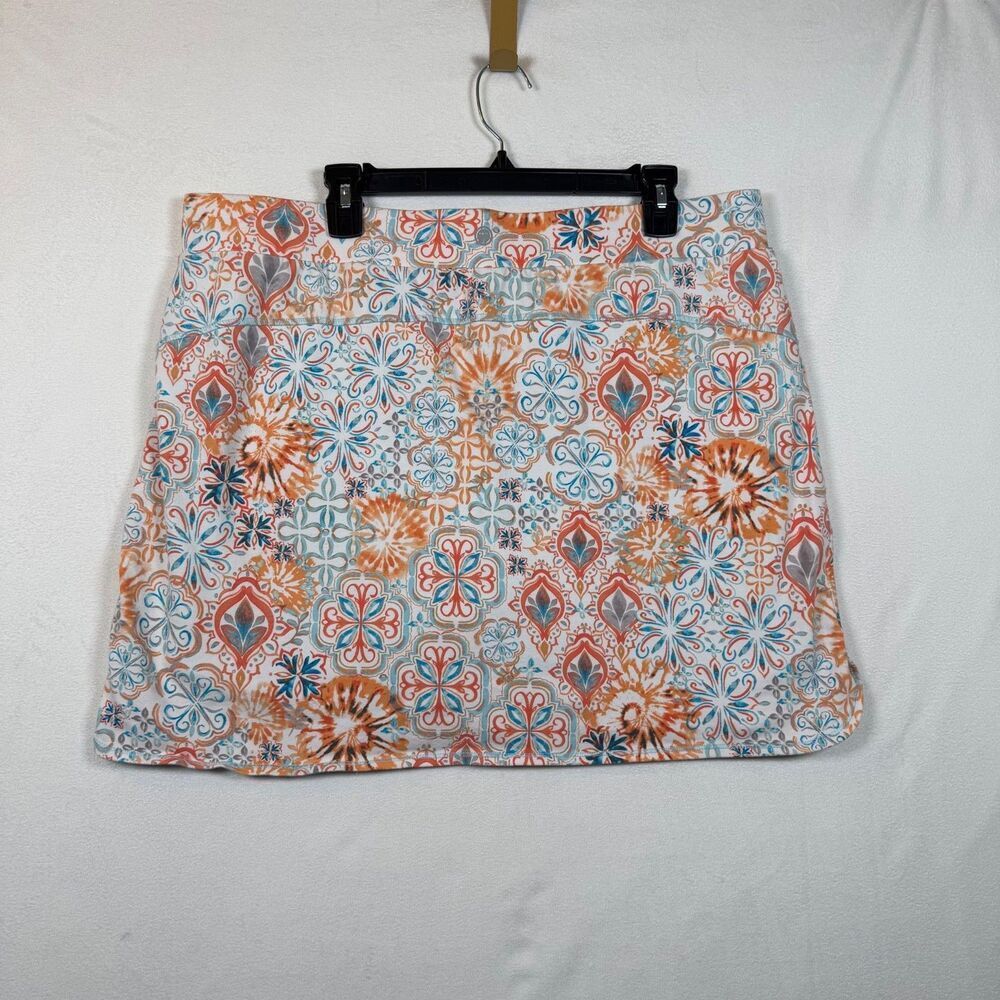 Talbots Skort 2X Orange Blue Geo Print Pull On Stretch Golf Skirt Built In Short - Picture 2 of 9